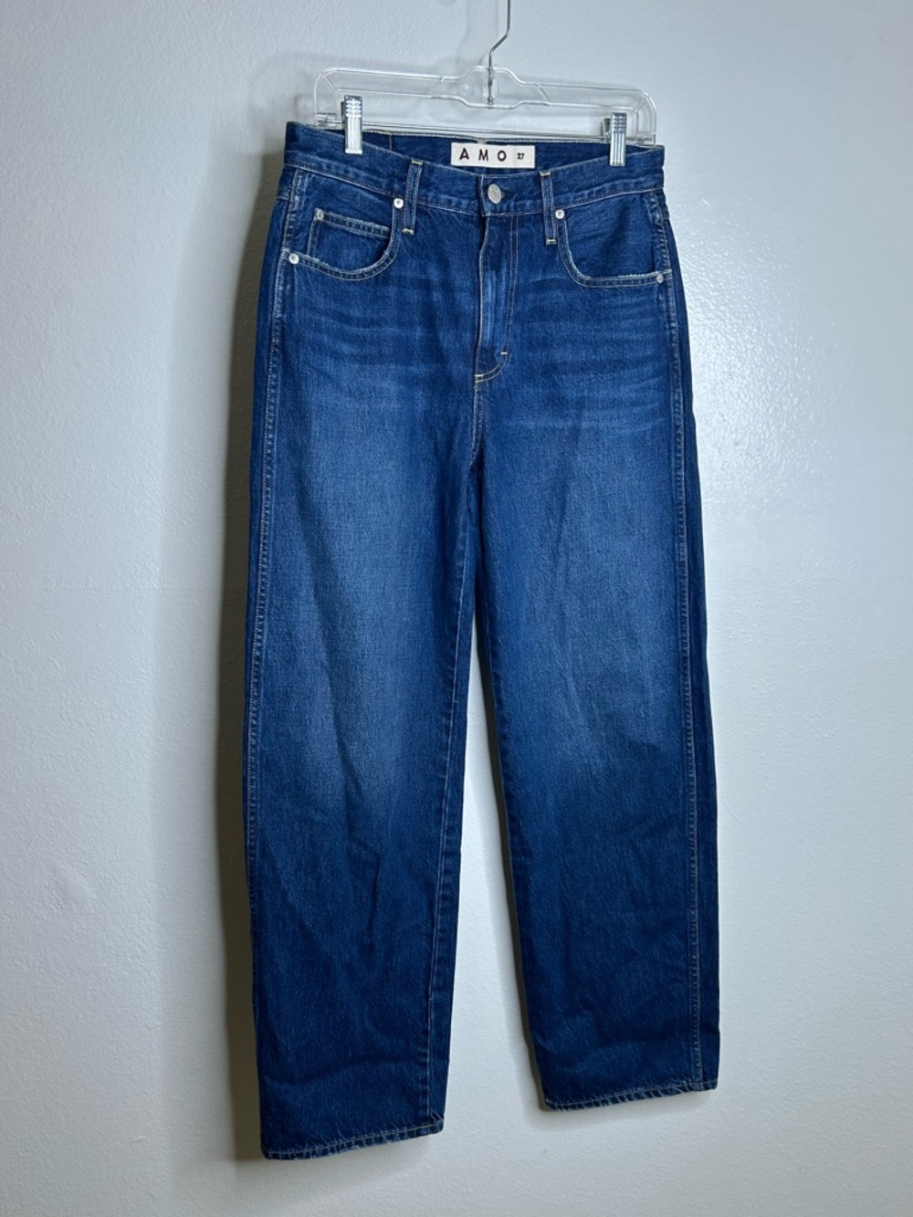 AMO 100% Cotton Christie High Rise Full Length Barrel Jean Dark Wash